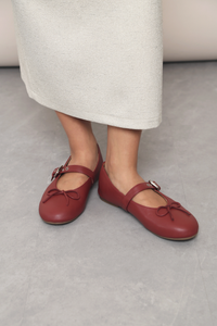 Bibi Buckle Mary Jane Flats Wine