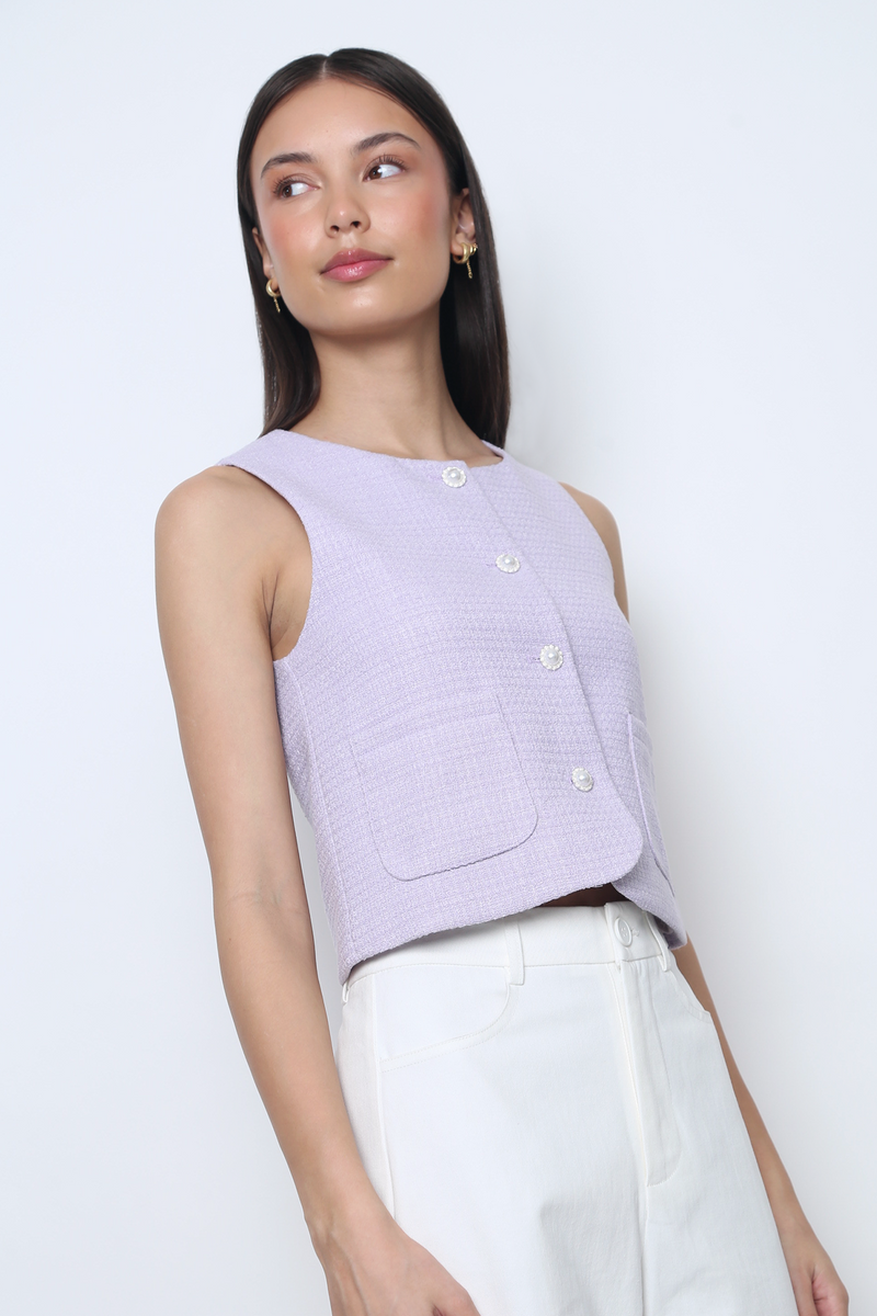 Bijou Tweed Sleeveless Vest Top Periwinkle (Backorder)