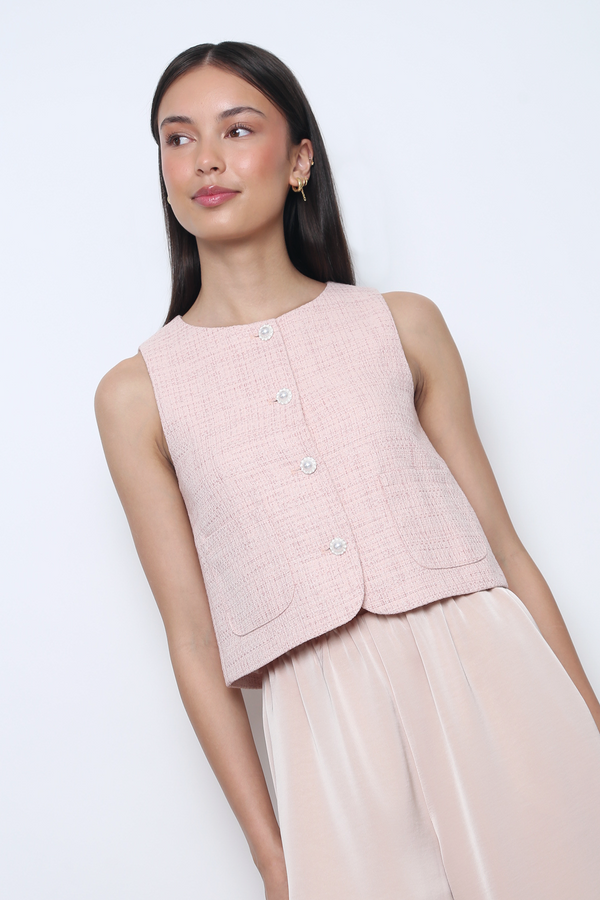 Bijou Tweed Sleeveless Vest Top Blush Pink (Backorder)