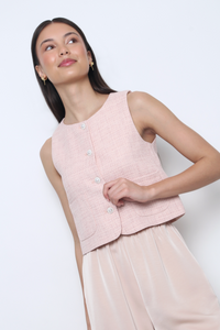 Bijou Tweed Sleeveless Vest Top Blush Pink (Backorder)