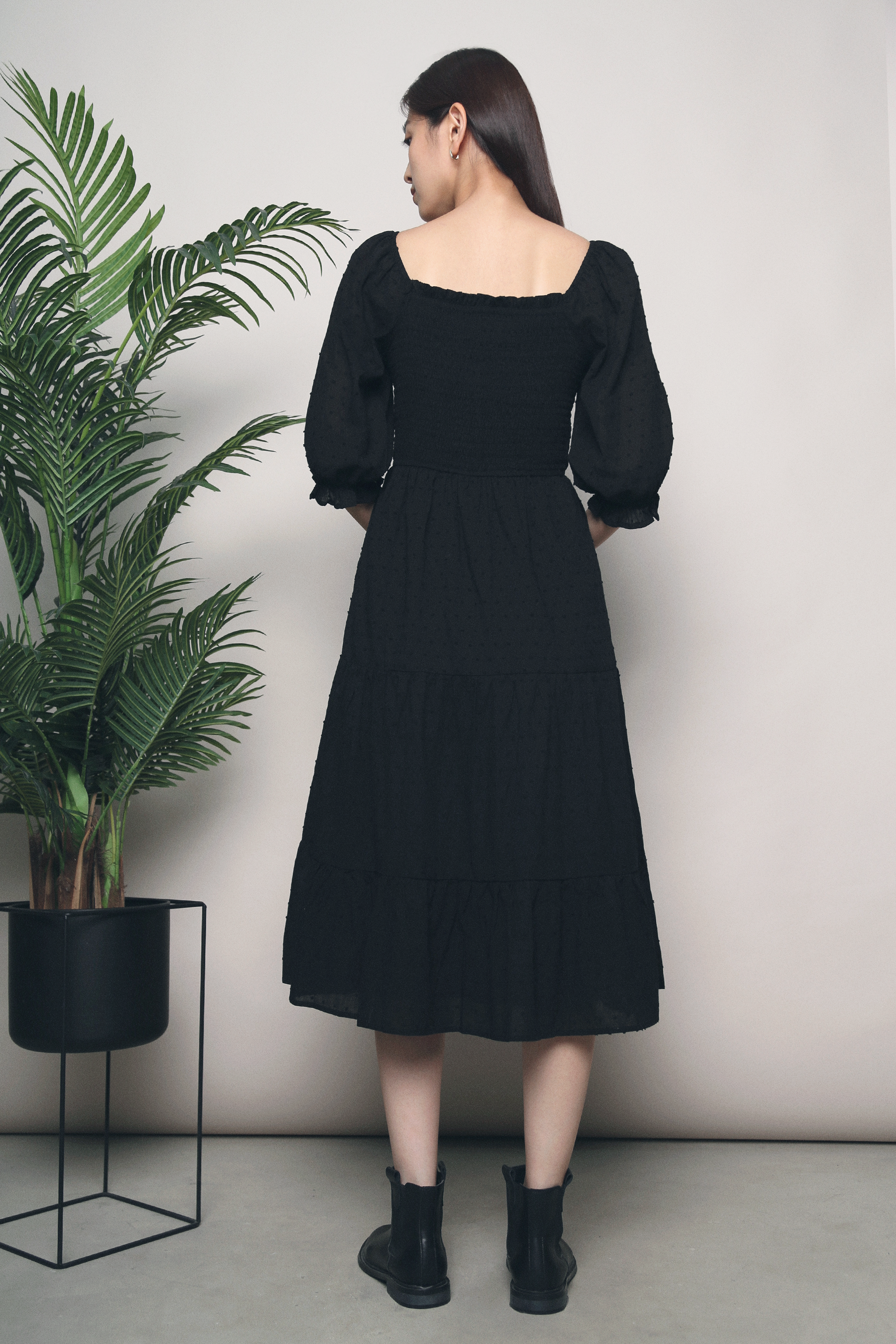 Dani Swiss Dot Midi Dress Black