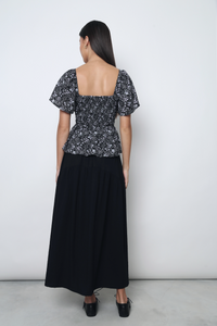 Bloomette Flutter Sleeves Smocked Top Black