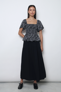 Bloomette Flutter Sleeves Smocked Top Black