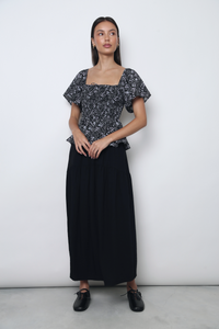Bloomette Flutter Sleeves Smocked Top Black