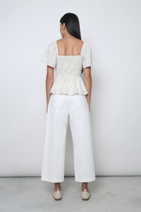 Bloomette Flutter Sleeves Smocked Top Beige