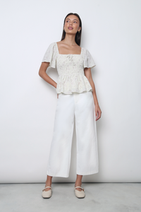 Bloomette Flutter Sleeves Smocked Top Beige