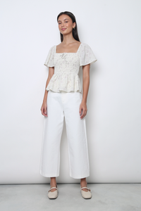 Bloomette Flutter Sleeves Smocked Top Beige
