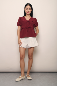 Breeze Ruche Babydoll Top Wine