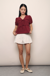 Breeze Ruche Babydoll Top Wine