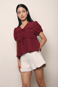 Breeze Ruche Babydoll Top Wine