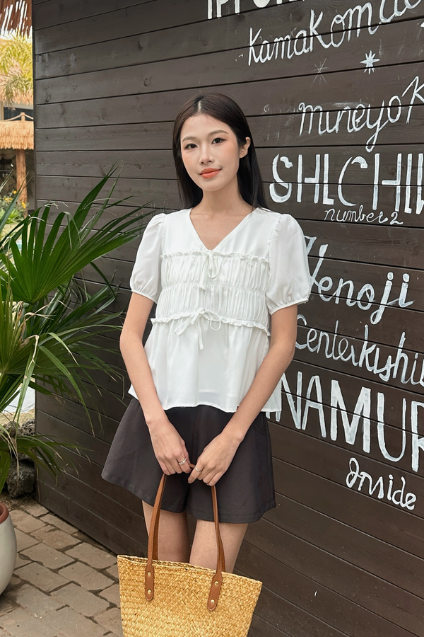 Breeze Ruche Babydoll Top White