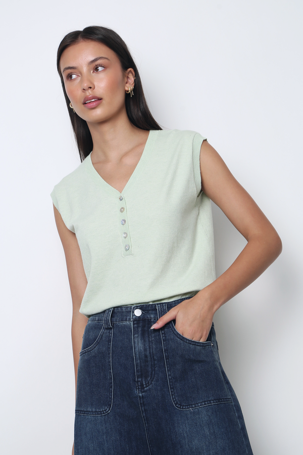 Brooks Button Down Sleeveless Vest Top Apple Mint