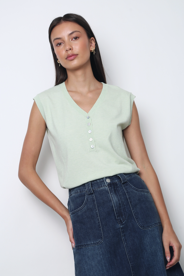 Brooks Button Down Sleeveless Vest Top Apple Mint