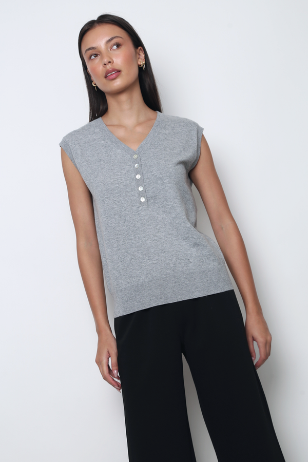 Brooks Button Down Sleeveless Vest Top Grey