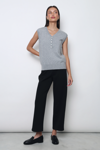 Brooks Button Down Sleeveless Vest Top Grey