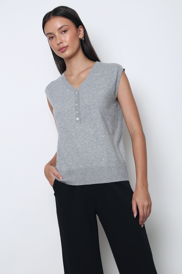 Brooks Button Down Sleeveless Vest Top Grey