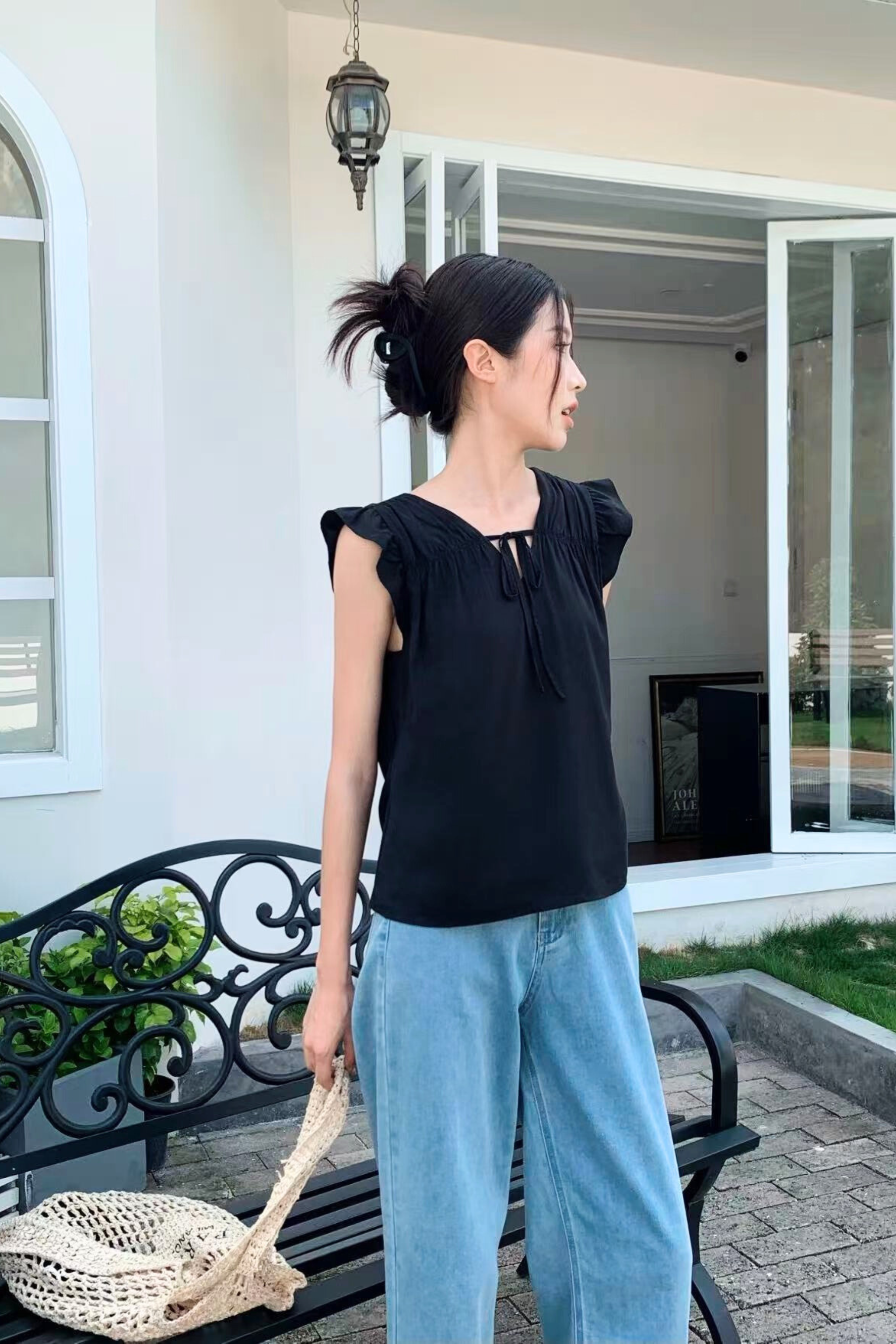 Butterfly Ruffles Blouse Black