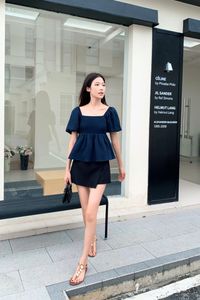 Prim Pleat Babydoll Blouse Navy