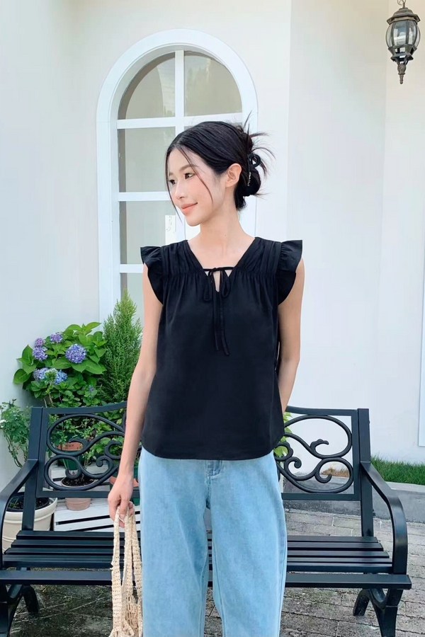 Butterfly Ruffles Blouse Black
