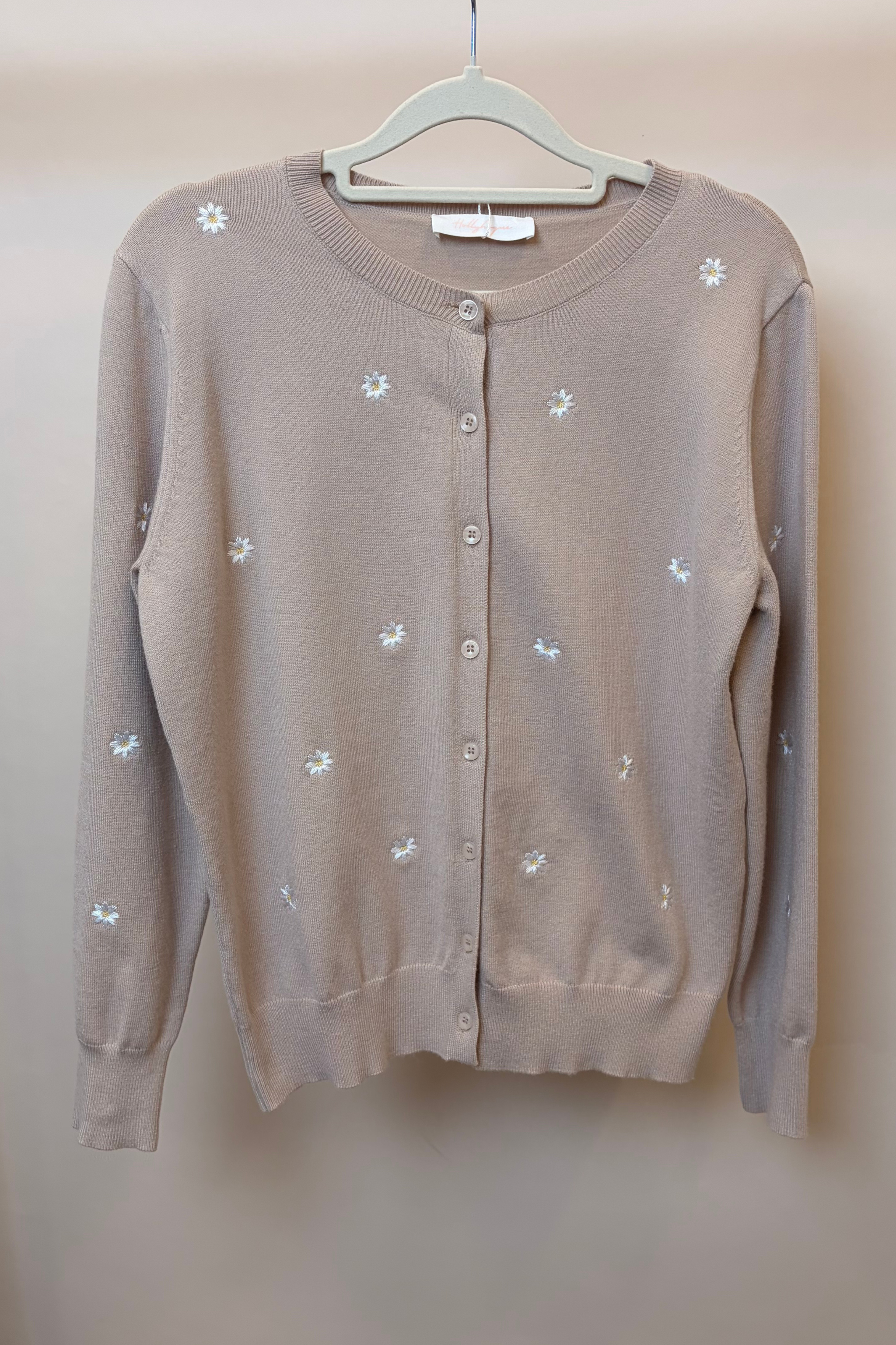 Camille Embroidered Knit Cardigan Cream