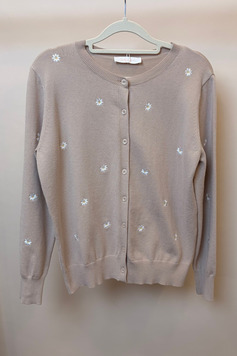 Camille Embroidered Knit Cardigan Cream