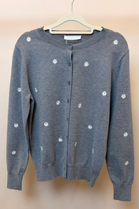 Camille Embroidered Knit Cardigan Grey