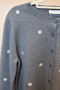 Camille Embroidered Knit Cardigan Grey