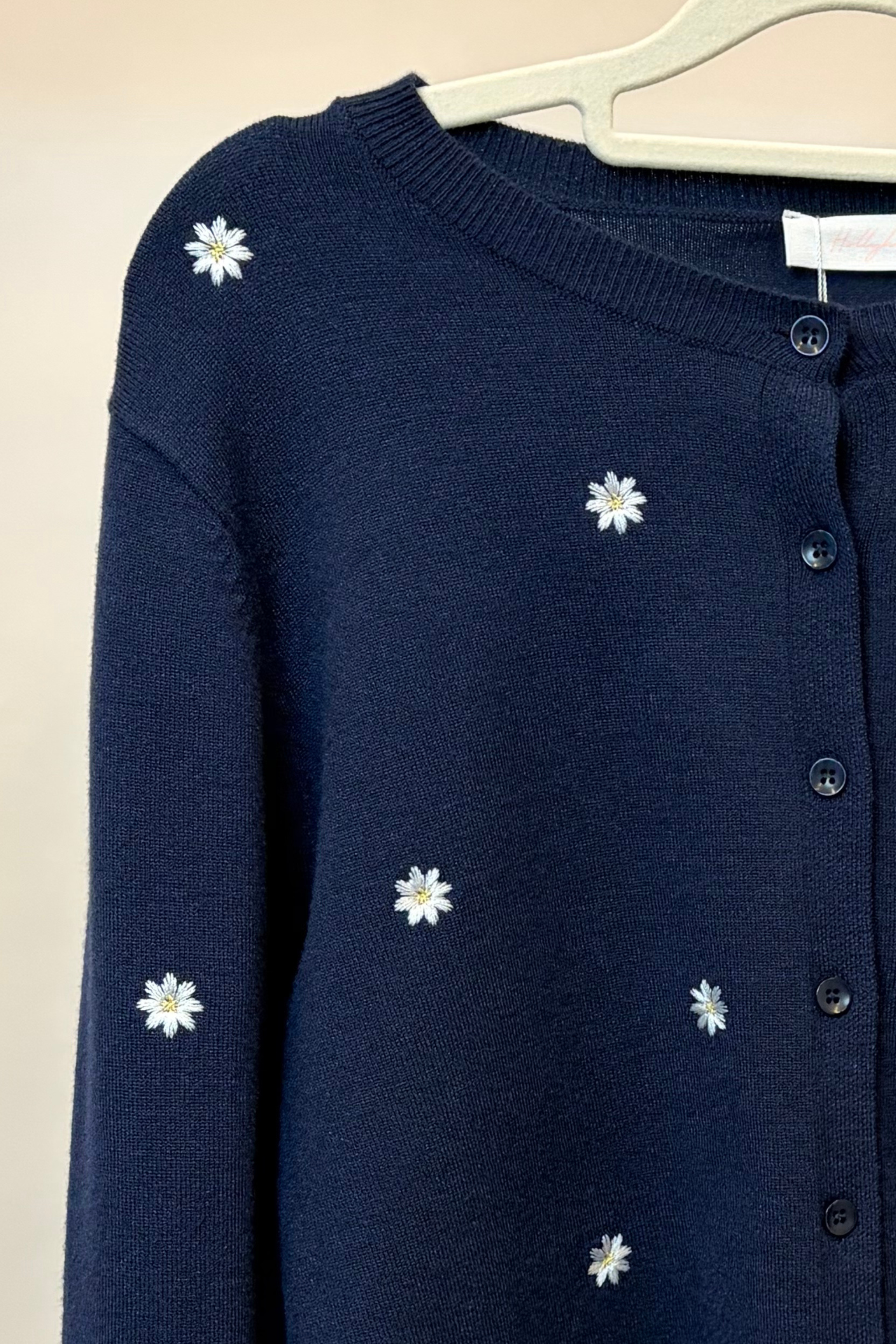 Camille Embroidered Knit Cardigan Navy