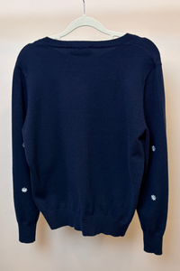 Camille Embroidered Knit Cardigan Navy