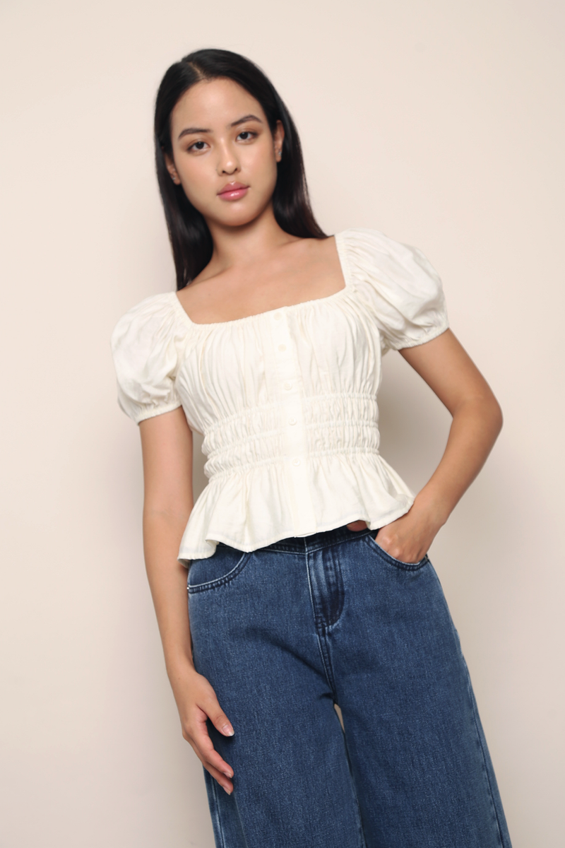 Cassis Shirred Waist Blouse Cream