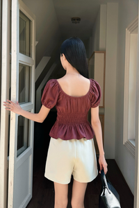 Cassis Shirred Waist Blouse Burgundy