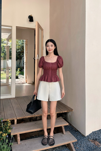 Cassis Shirred Waist Blouse Burgundy