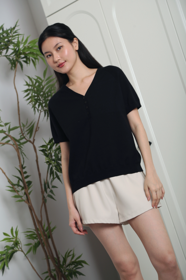Charlie Button Down Knit Top Black