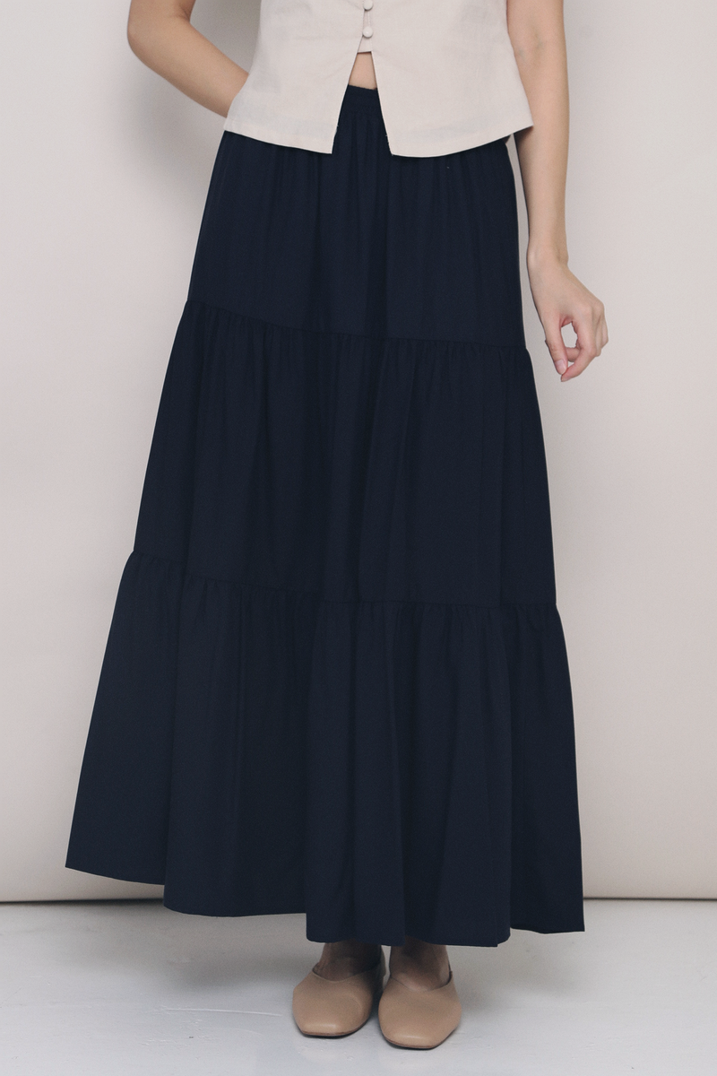 Charlotte Tier Maxi Skirt Midnight Navy (Preorder)