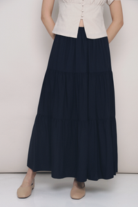 Charlotte Tier Maxi Skirt Midnight Navy (Preorder)