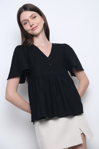 Charmie Flutter Sleeves Babydoll Top Black