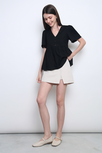 Charmie Flutter Sleeves Babydoll Top Black