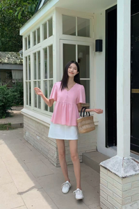 Charmie Flutter Sleeves Babydoll Top Cherry Blossom