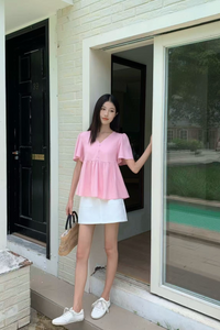 Charmie Flutter Sleeves Babydoll Top Cherry Blossom