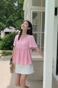 Charmie Flutter Sleeves Babydoll Top Cherry Blossom