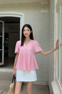 Charmie Flutter Sleeves Babydoll Top Cherry Blossom