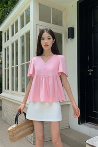 Charmie Flutter Sleeves Babydoll Top Cherry Blossom