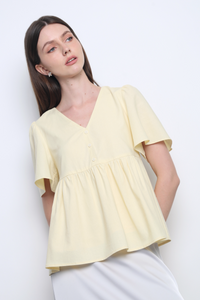 Charmie Flutter Sleeves Babydoll Top Vanilla Yellow