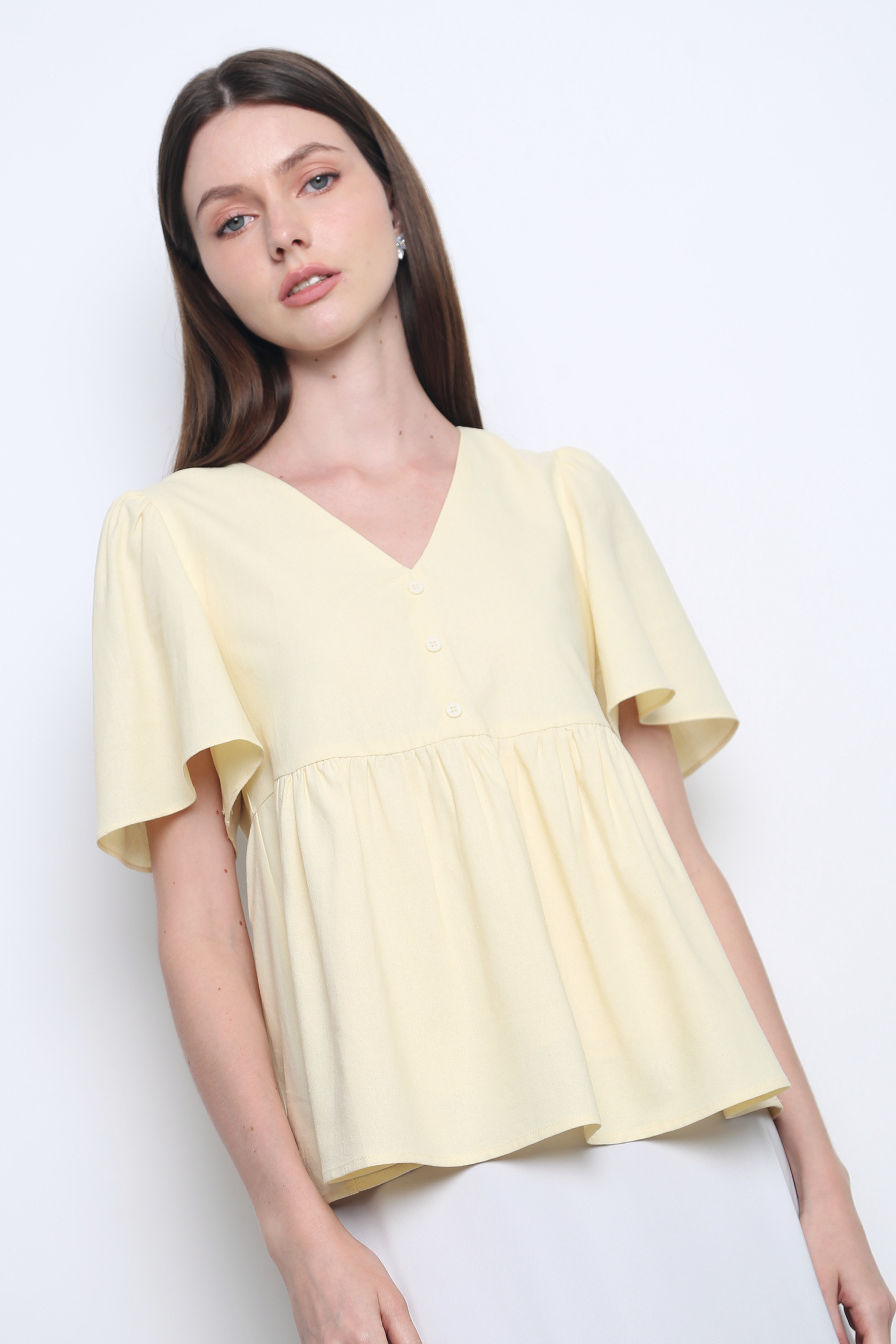 Charmie Flutter Sleeves Babydoll Top Vanilla Yellow