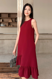 Chelsea High-Low Ruffles Dress Burgundy