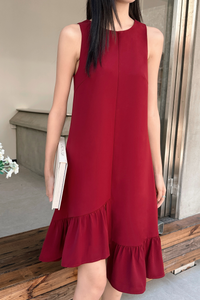 Chelsea High-Low Ruffles Dress Burgundy