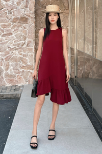 Chelsea High-Low Ruffles Dress Burgundy