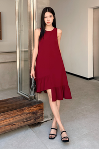 Chelsea High-Low Ruffles Dress Burgundy