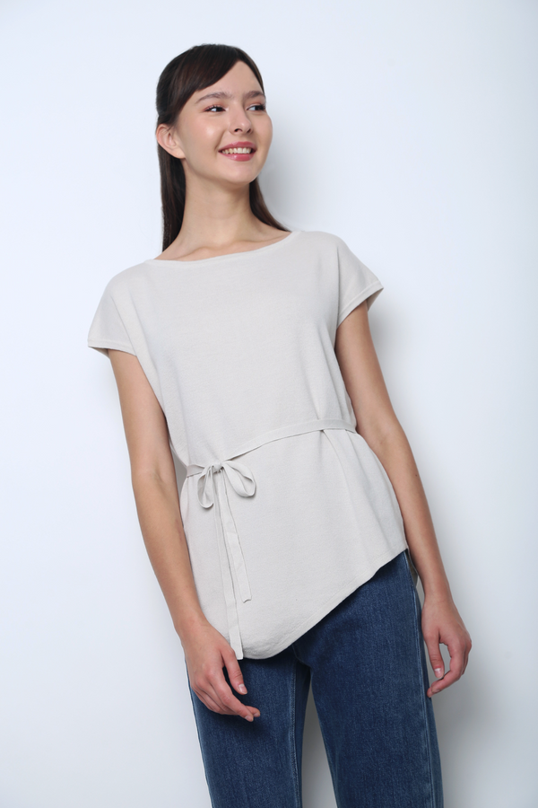 Claridge Scarf Knit Top Ash Grey