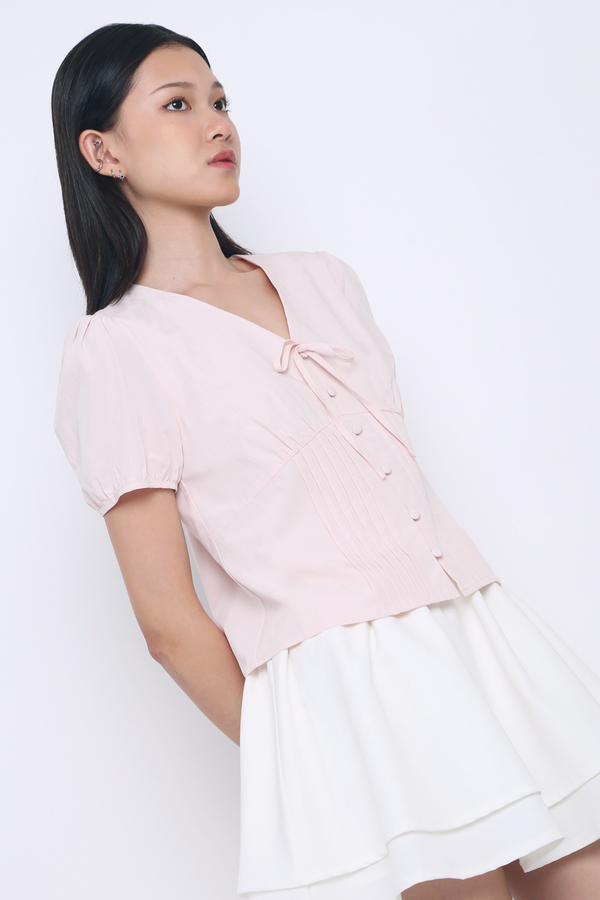 Clementine Pleat & Tie Blouse Pink